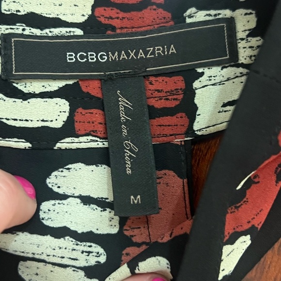 BCBGMaxAzria Asymmetrical Dress in Black, Red, and Cream - Picture 3 of 9